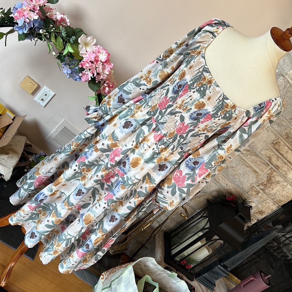 Floral Long Sleeve boho peasant style Dress
